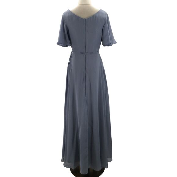 FORMAL PARTY 8 M slate blue boat neck faux wrap bridesmaid maxi dress NEW B159 - Picture 2 of 9